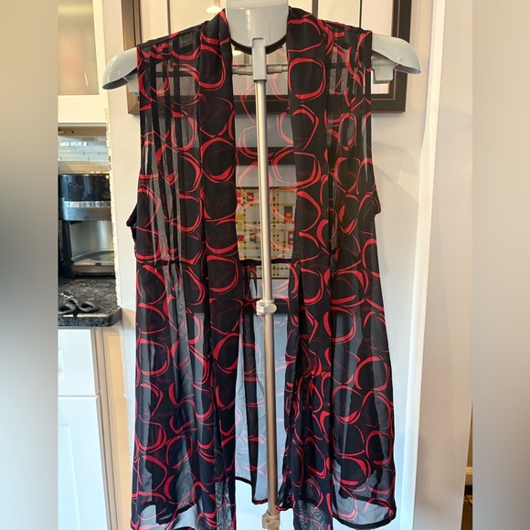 Susan Graver Accessories - Susan Graver Chiffon Duster Vest Black Red Size M